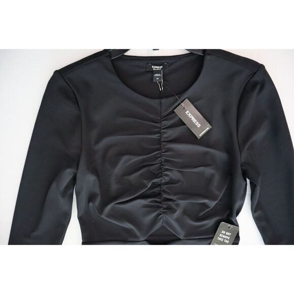 Express 90130 Women's Sz XS Black L/S Ruched Cut-Out Body Con Dress - Picture 5 of 8